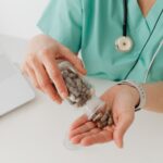 Profesional de salud entregando cápsulas en la mano